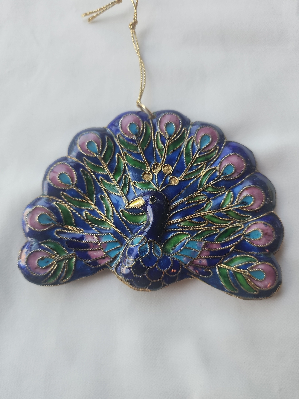 Cloisonné Enamel Peacock Ornament Hanging Decorative Christmas Tree Blue Gold